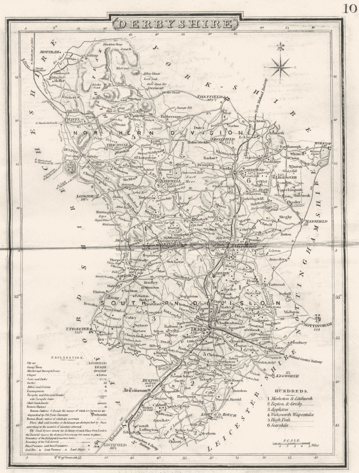 DERBYSHIRE. County map. Polling places. Coach roads. DUGDALE 1845 old